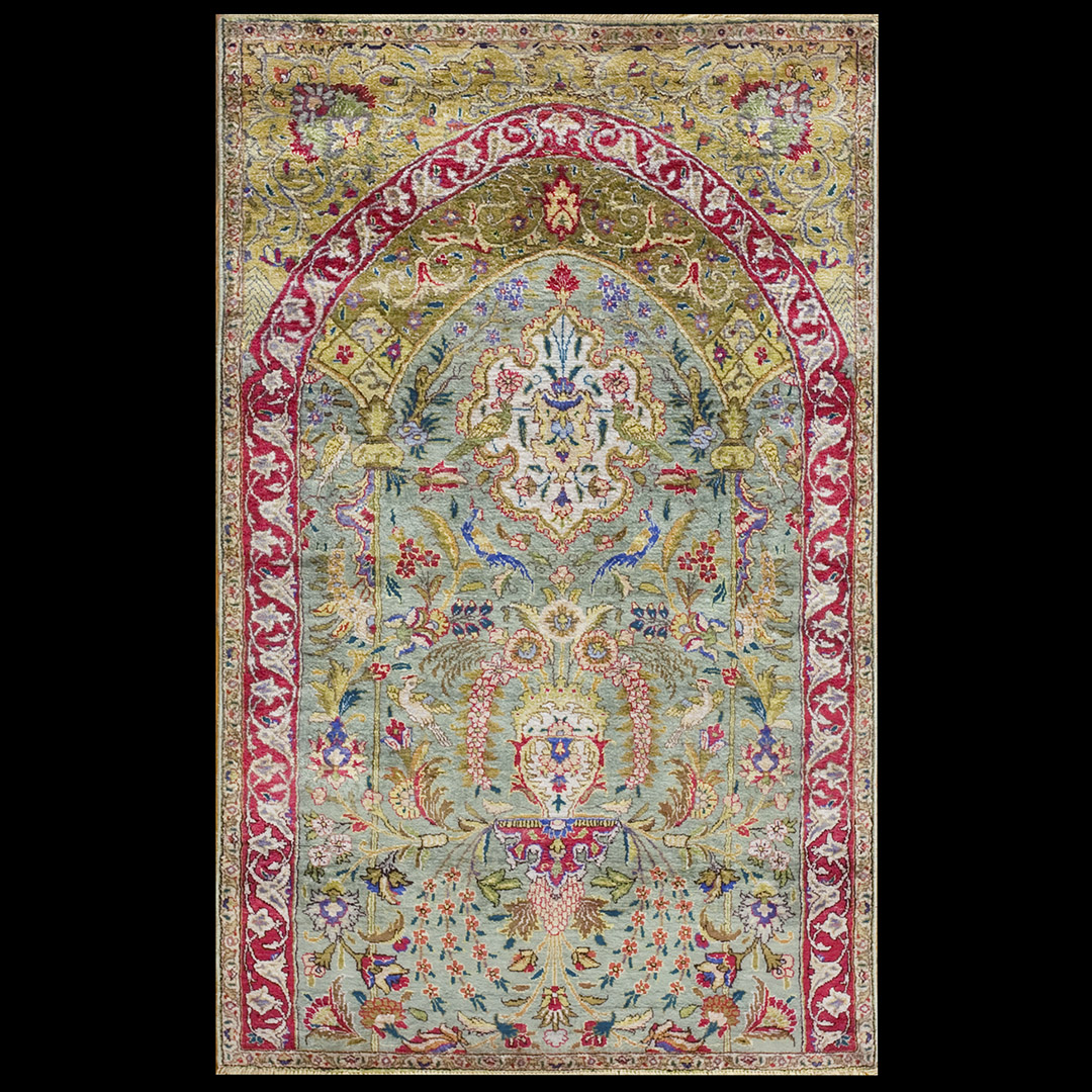 Antique Tabriz - Silk Rug - 21224 | Persian Formal 2' 5'' x 3' 8'' | Celadon , Origin Persia, Circa: 1920